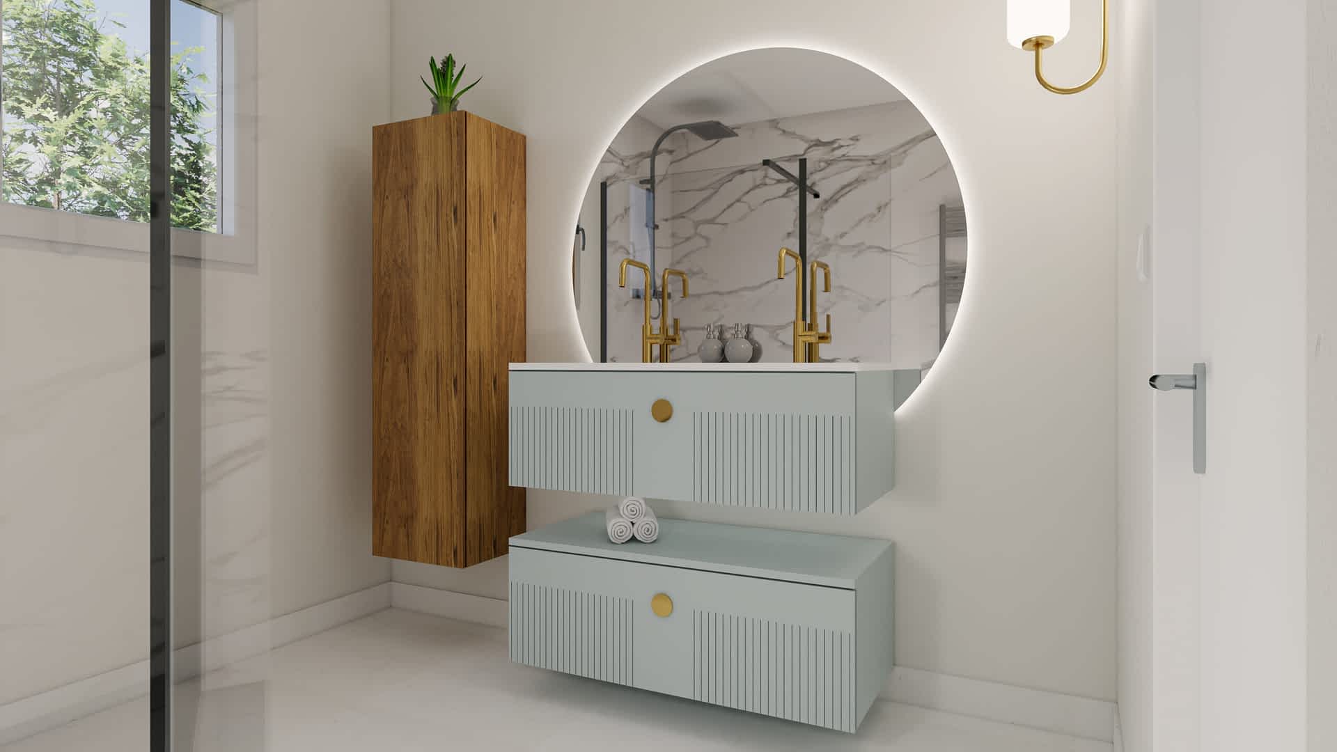 Maintenance salle de bain contemporaine meuble suspendu vert amande.jpg