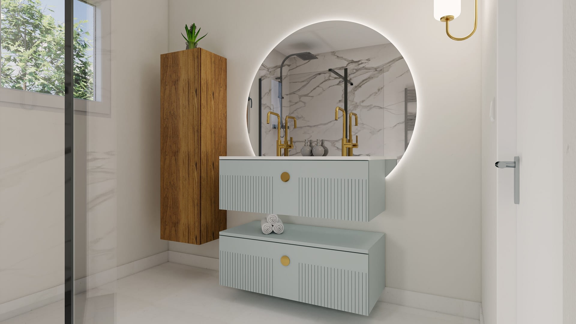 Maintenance salle de bain contemporaine meuble suspendu vert amande.jpg
